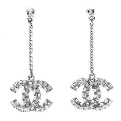 Chanel Baguette Crystal CC Drop Earrings Silver 1 of 3