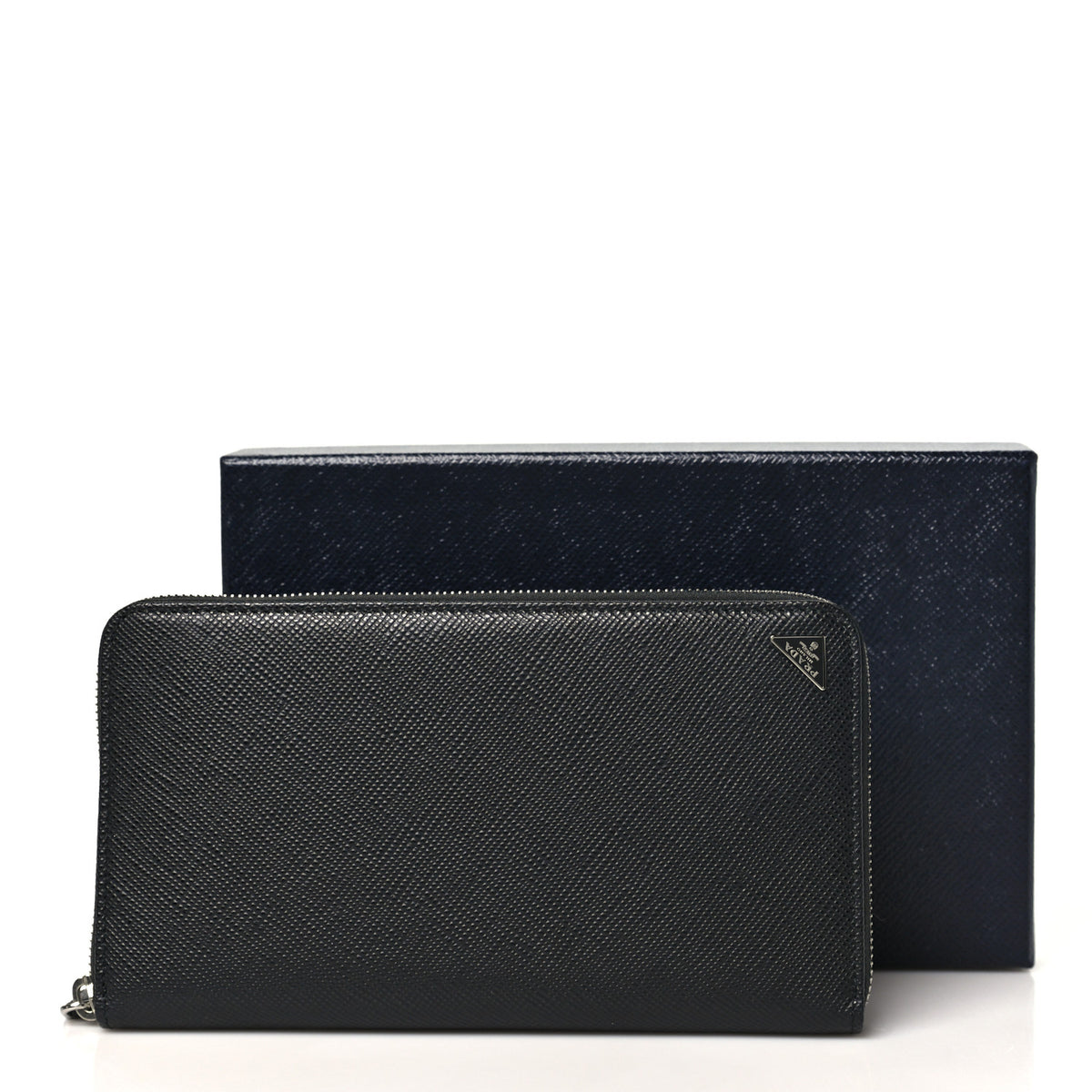 Prada Saffiano Metal Large Zip Around Travel Wallet Black 9 of 9