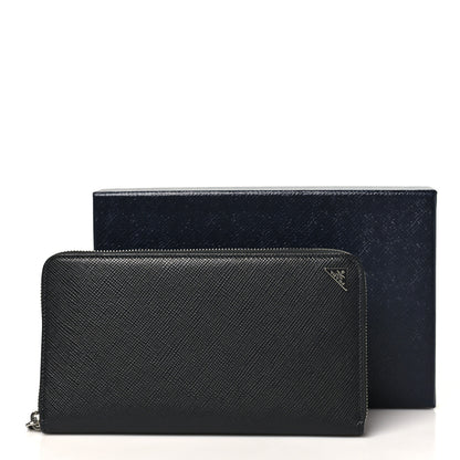 Prada Saffiano Metal Large Zip Around Travel Wallet Black 9 of 9