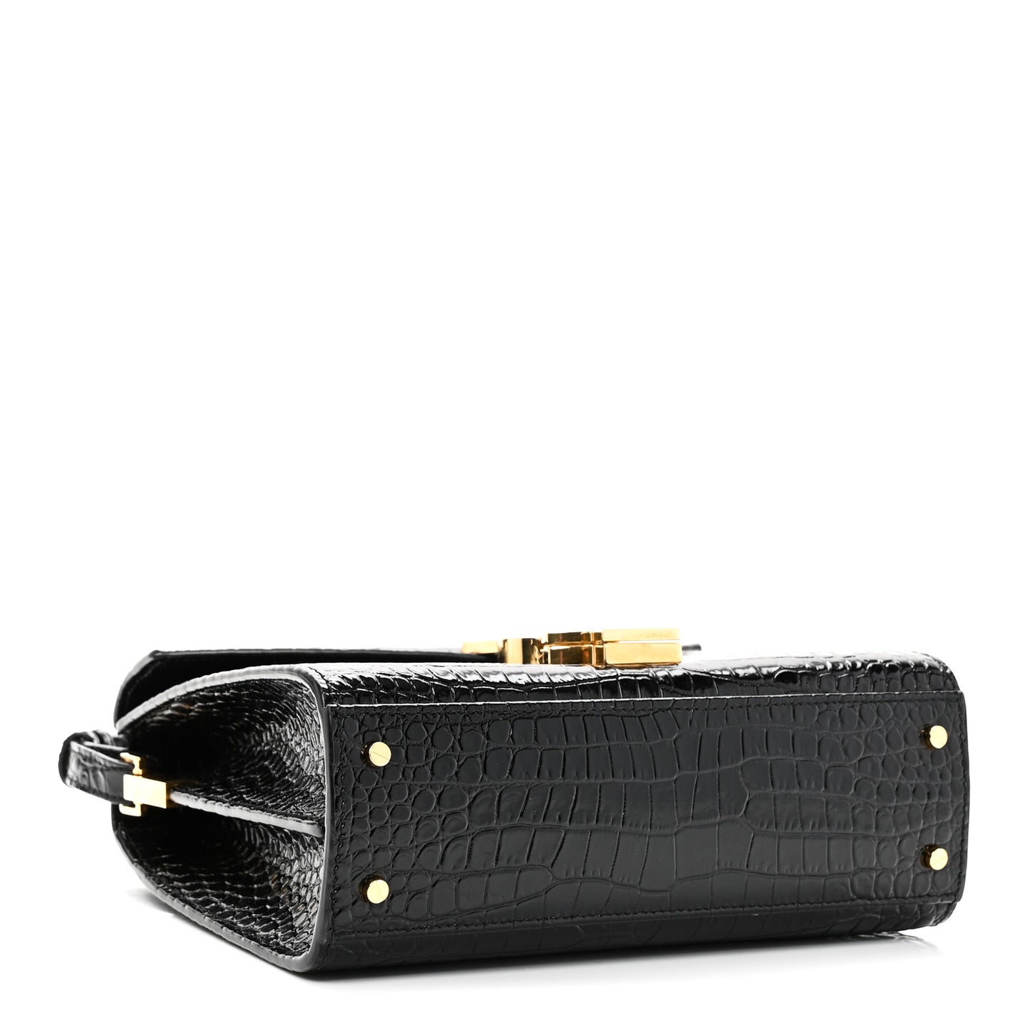 Calfskin Crocodile Embossed Mini Classic Monogram Cassandra Top Handle Black
