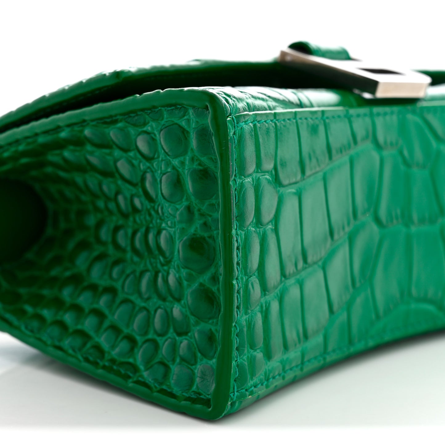 Shiny Calfskin Crocodile Embossed Hourglass Top Handle Bag XS Jade