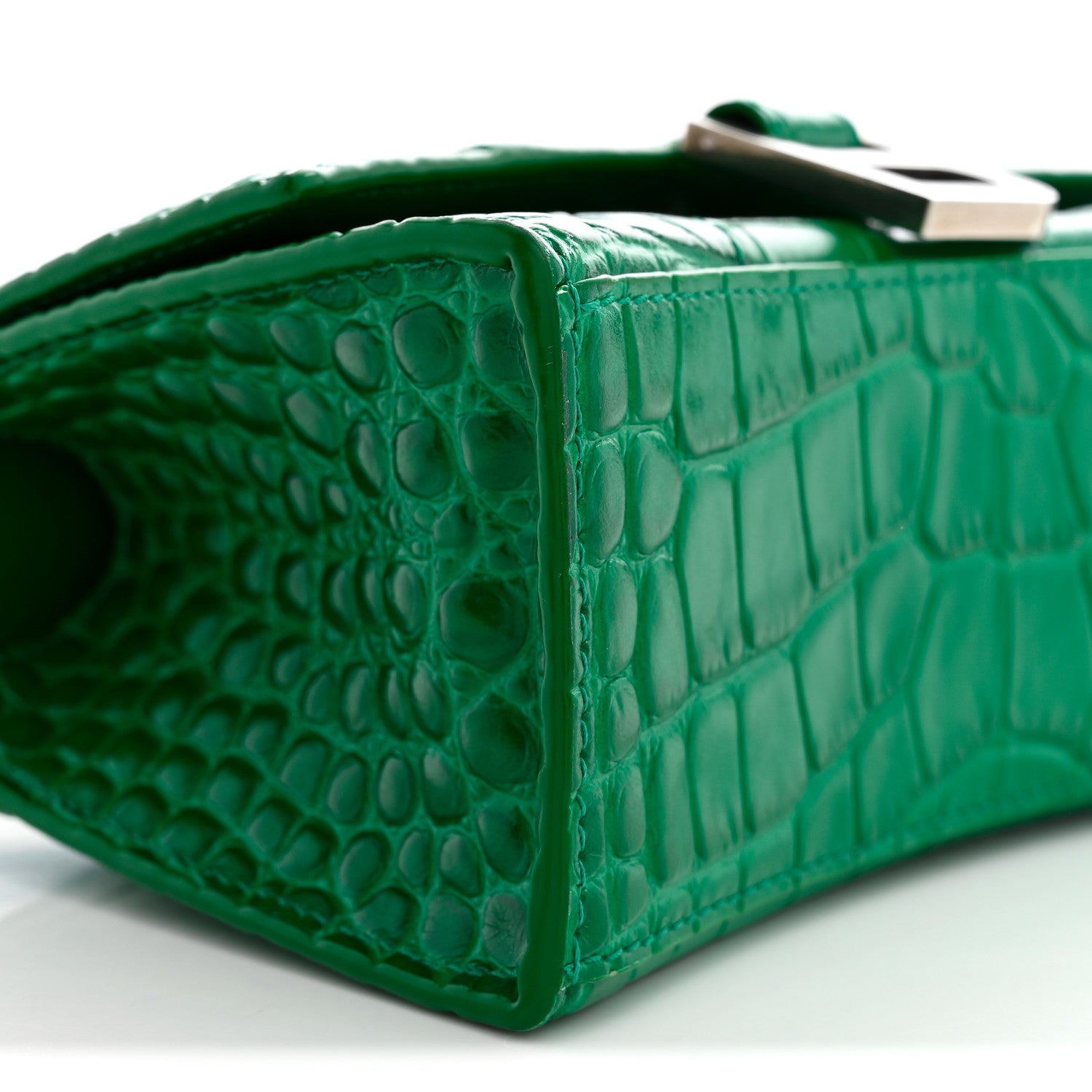 Balenciaga Shiny Calfskin Crocodile Embossed Hourglass Top Handle Bag XS Jade 8 of 10