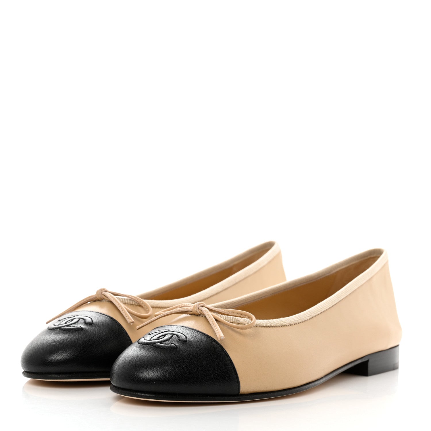 Chanel Lambskin Cap Toe Ballerina Flats 38.5 Beige Black 3 of 9