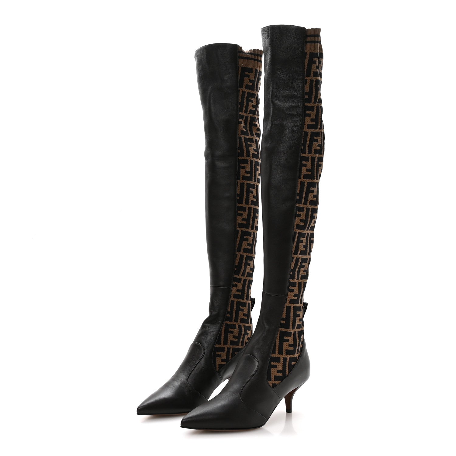 Fendi Nappa Microfiber Fabric FF Rockoko Thigh High Boots 37 Ebano Tobacco Black 4 of 8