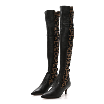 Fendi Nappa Microfiber Fabric FF Rockoko Thigh High Boots 37 Ebano Tobacco Black 4 of 8