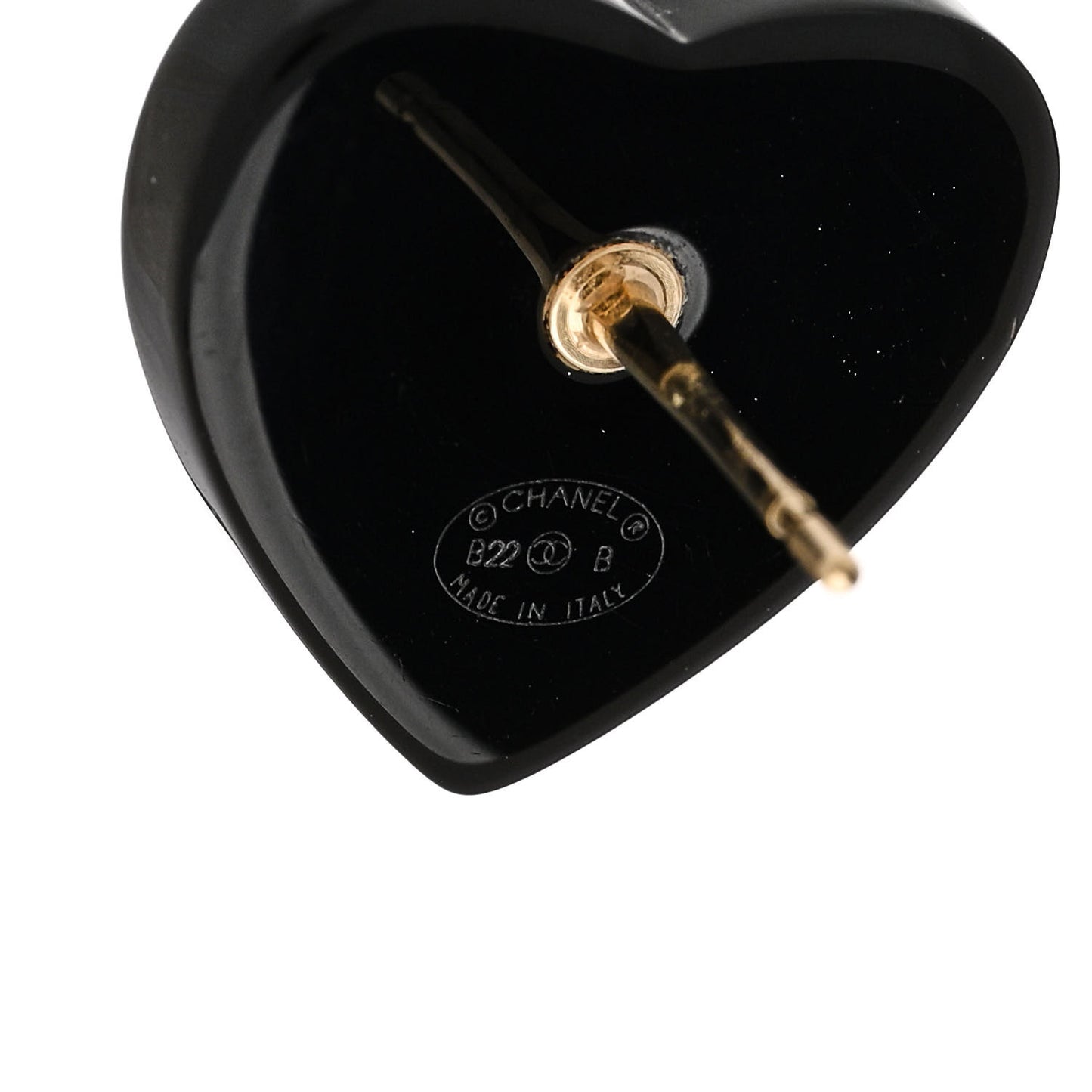 Resin Crystal CC Heart Earrings Black Gold
