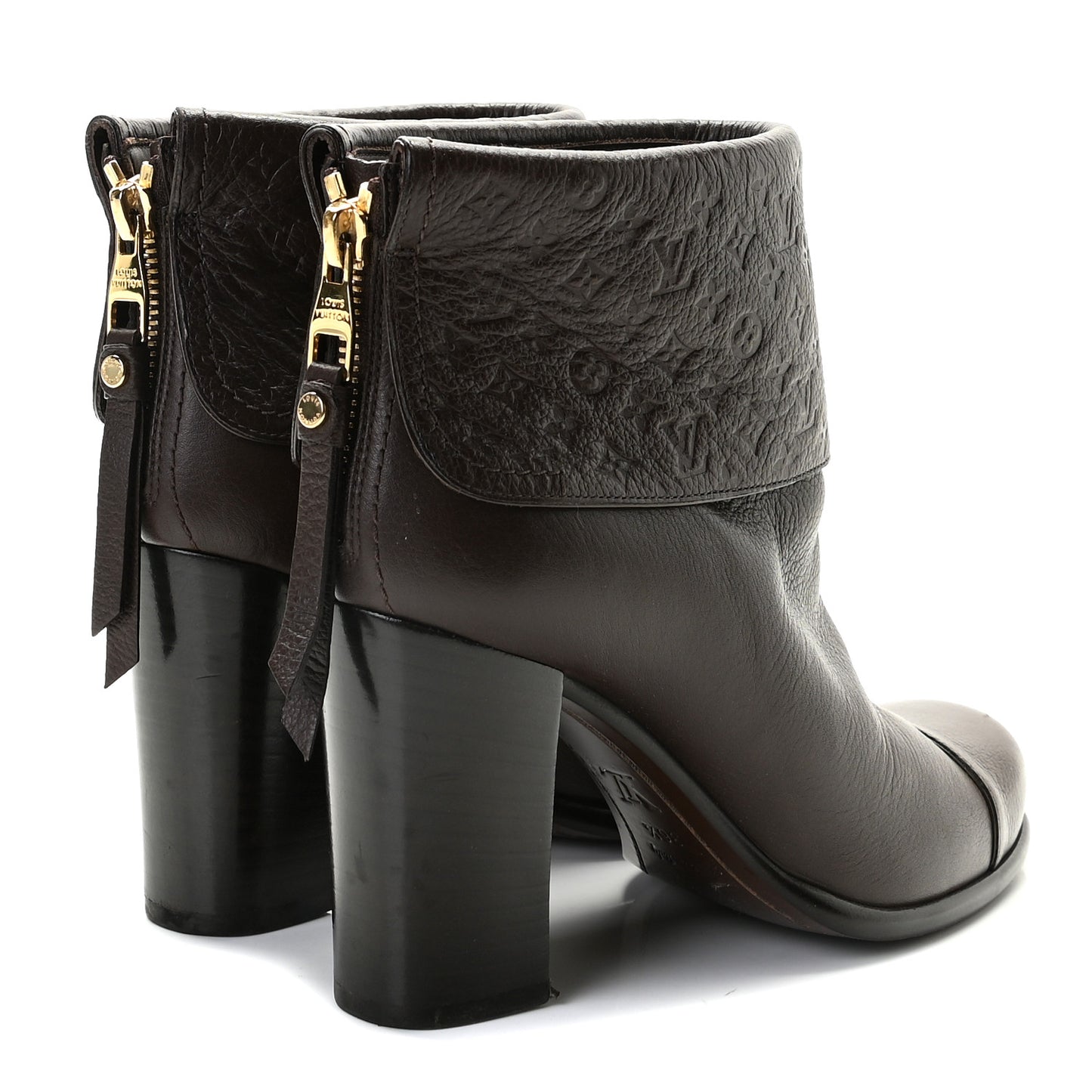 Calfskin Monogram Midtown Flat Ankle Boots 36.5 Brown