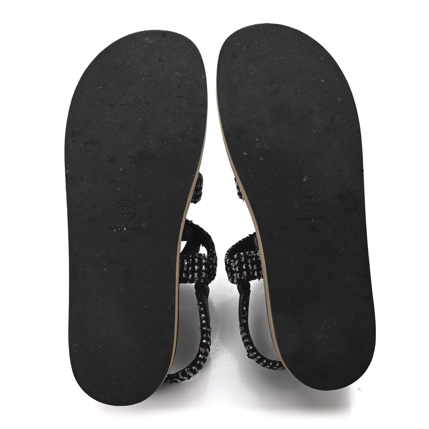 Glittered Tweed Lambskin Dad Sandals 40 Black Multicolor