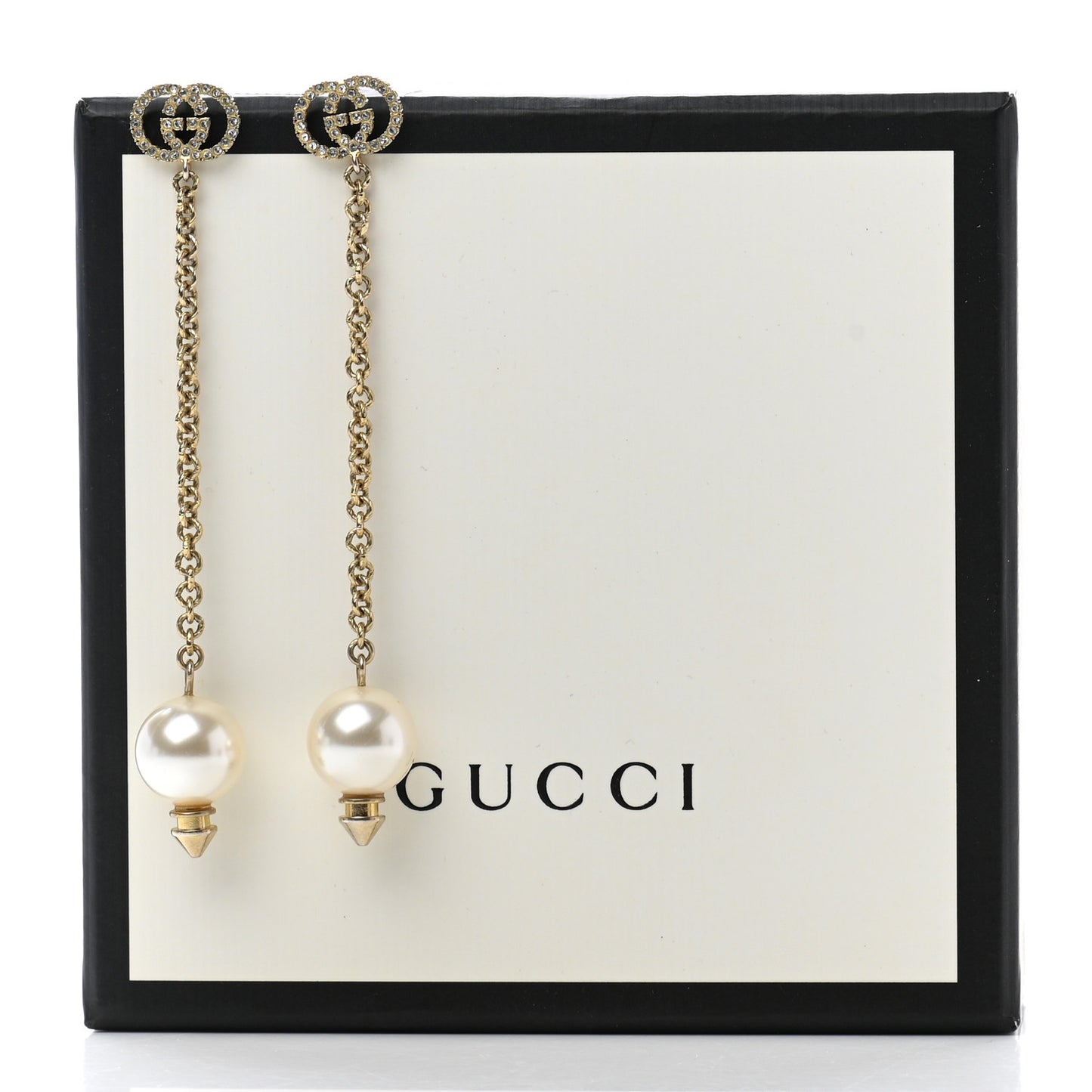 Metal Crystal Pearl Interlocking G Earrings Gold