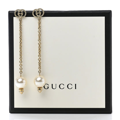 Gucci Metal Crystal Pearl Interlocking G Earrings Gold 5 of 5