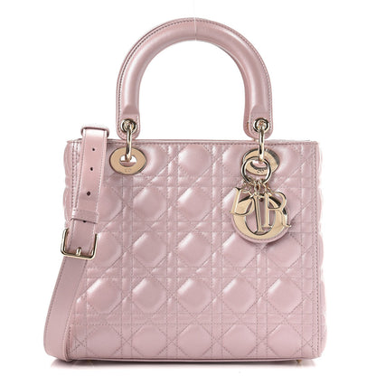 Christian Dior Pearly Lambskin Cannage Medium Lady Dior Lotus 1 of 8
