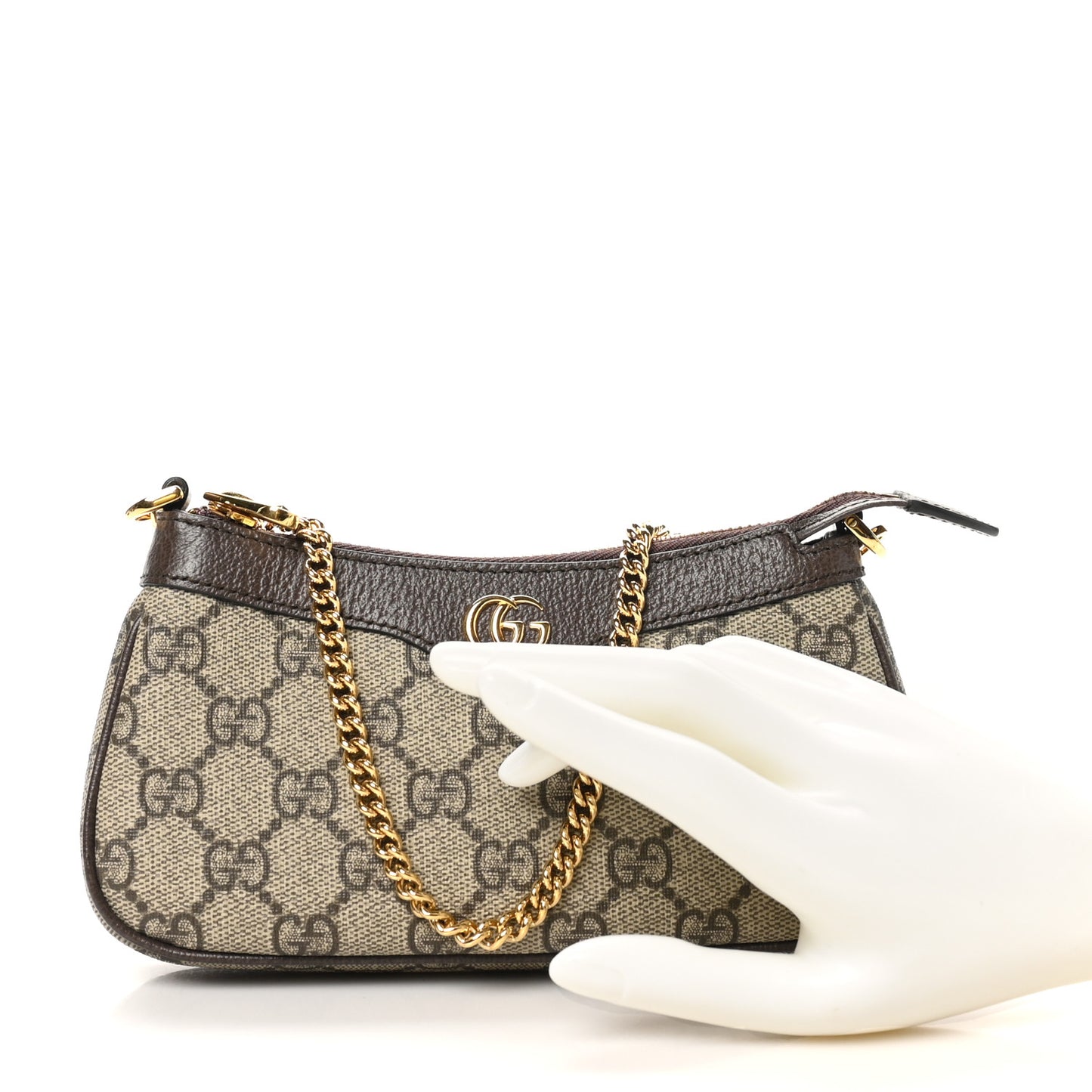 GG Supreme Monogram Textured Dollar Calfskin Mini Ophidia Chain Bag Beige Ebony