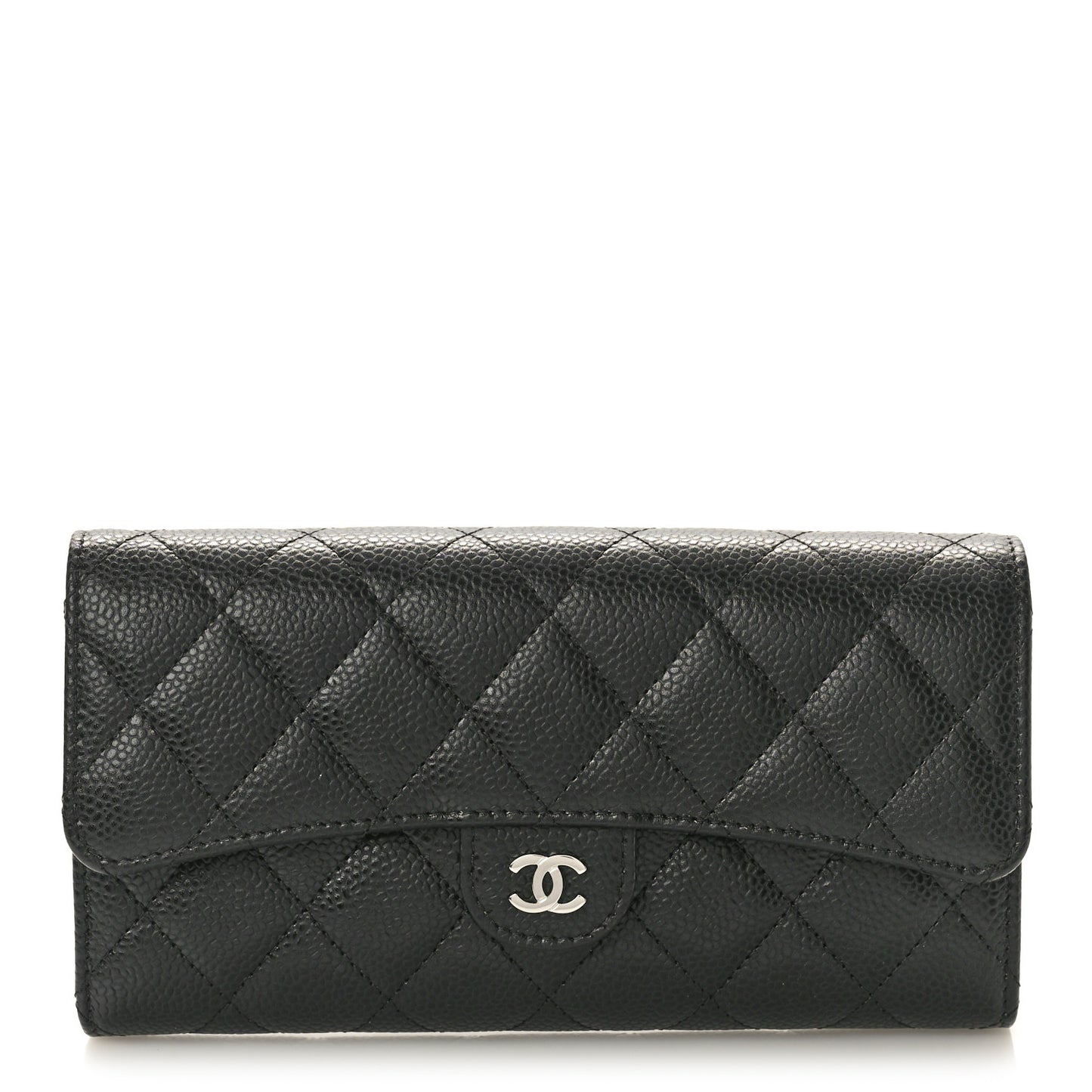 Caviar Quilted Large Gusset Flap Wallet Black