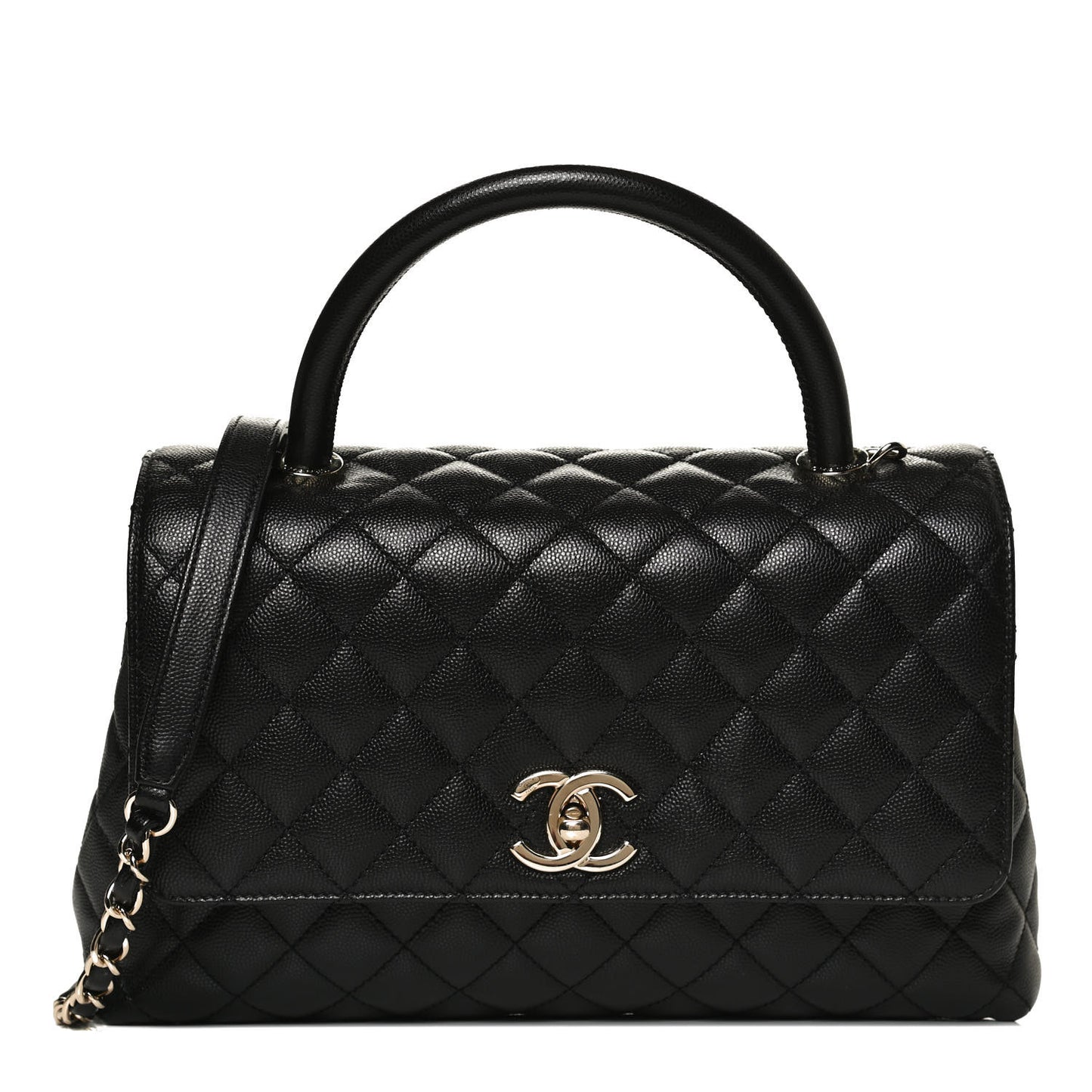 Caviar Quilted Small Coco Handle Flap Black