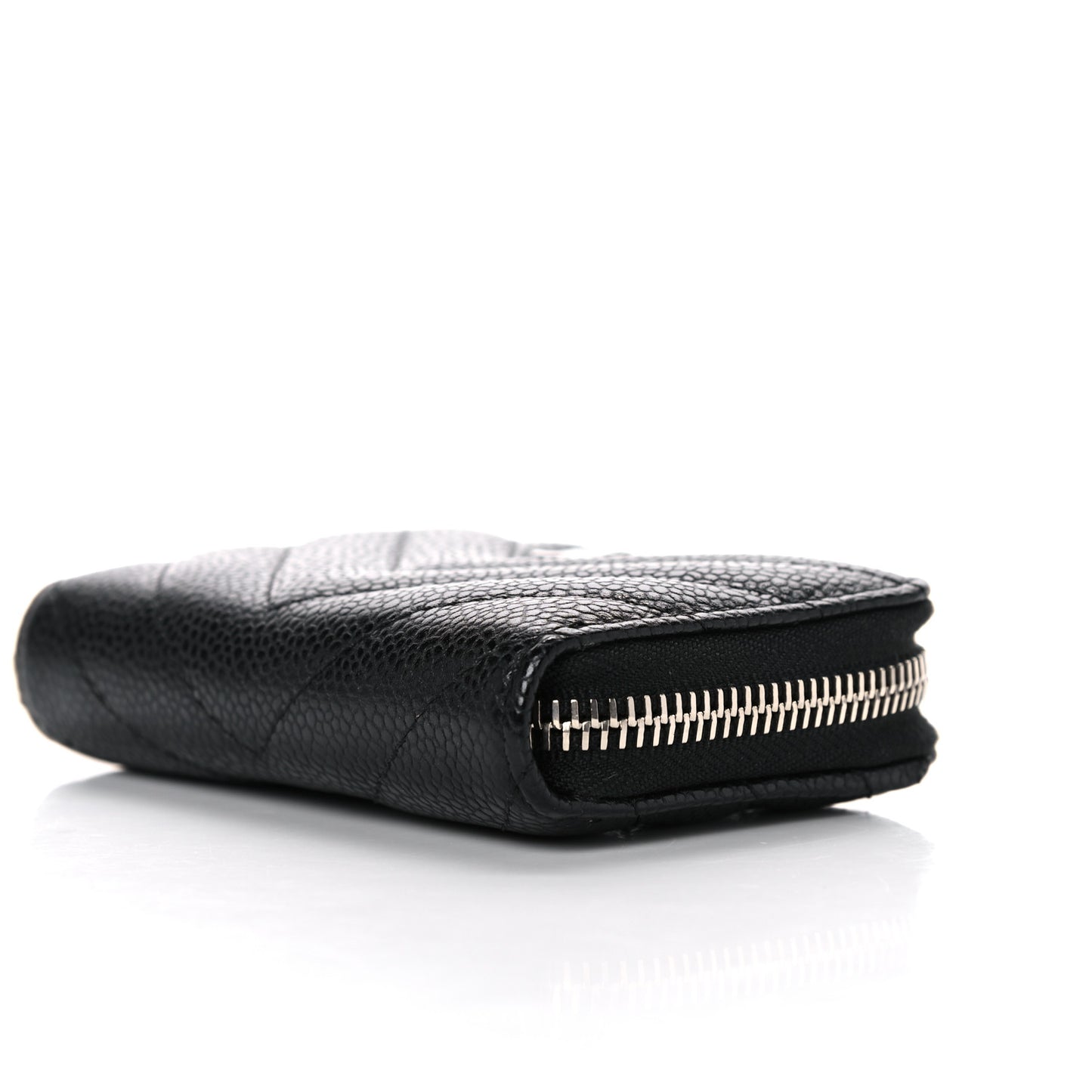 Caviar Chevron Quilted Zip Coin Purse Black