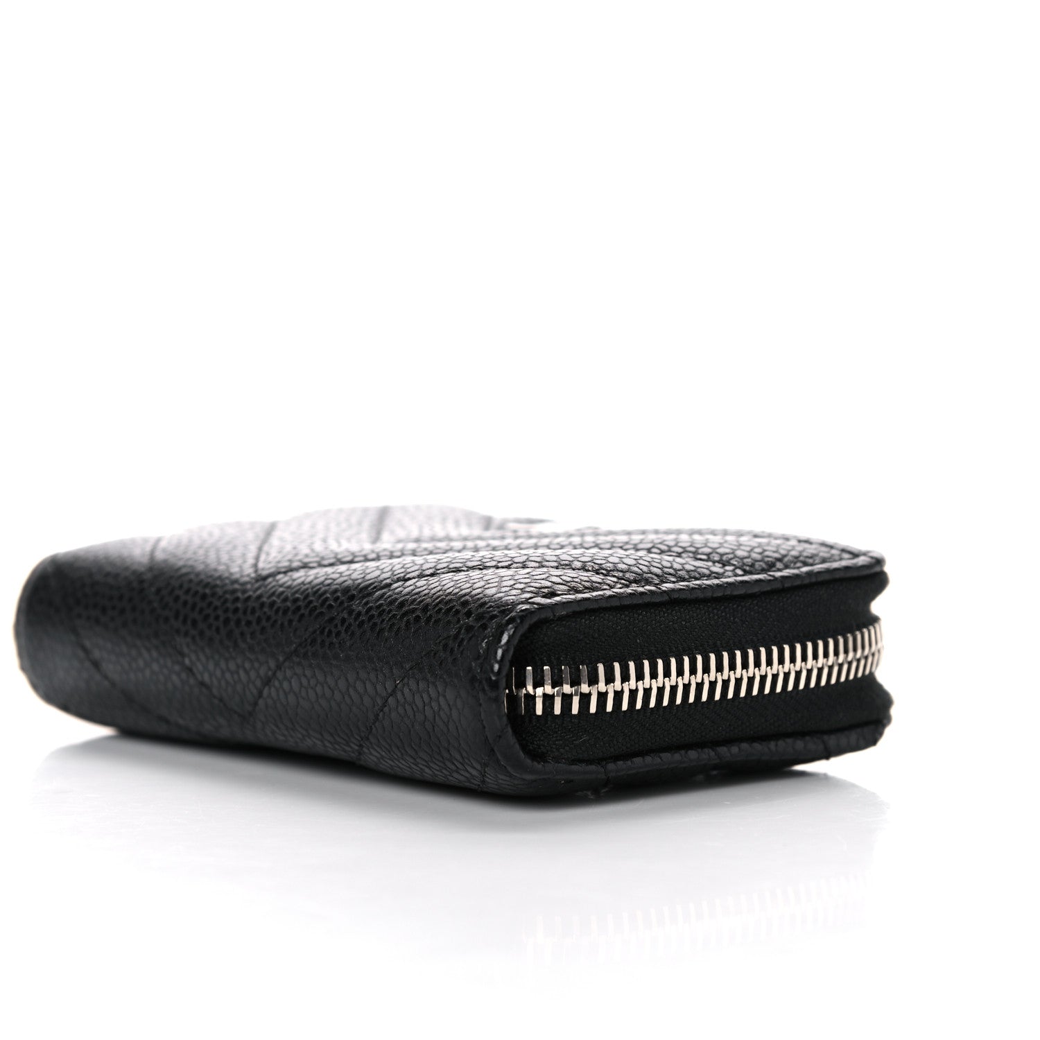 Chanel Caviar Chevron Quilted Zip Coin Purse Black 10 of 13