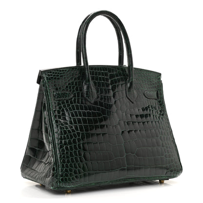 Hermes Shiny Porosus Crocodile Birkin 30 Vert Fonce 3 of 13