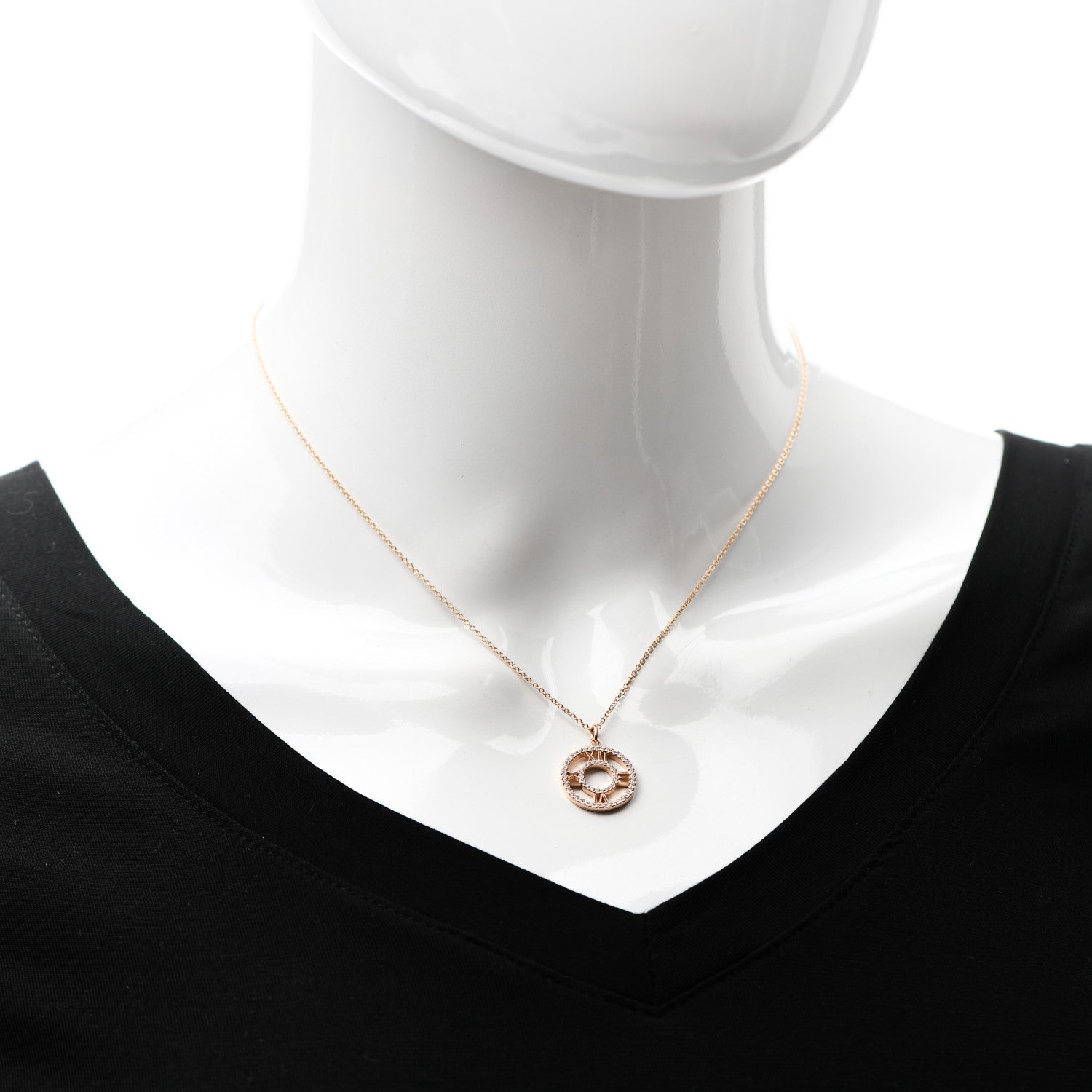 Tiffany 18K Rose Gold Diamond Small Atlas Open Pave Pendant Necklace 2 of 6