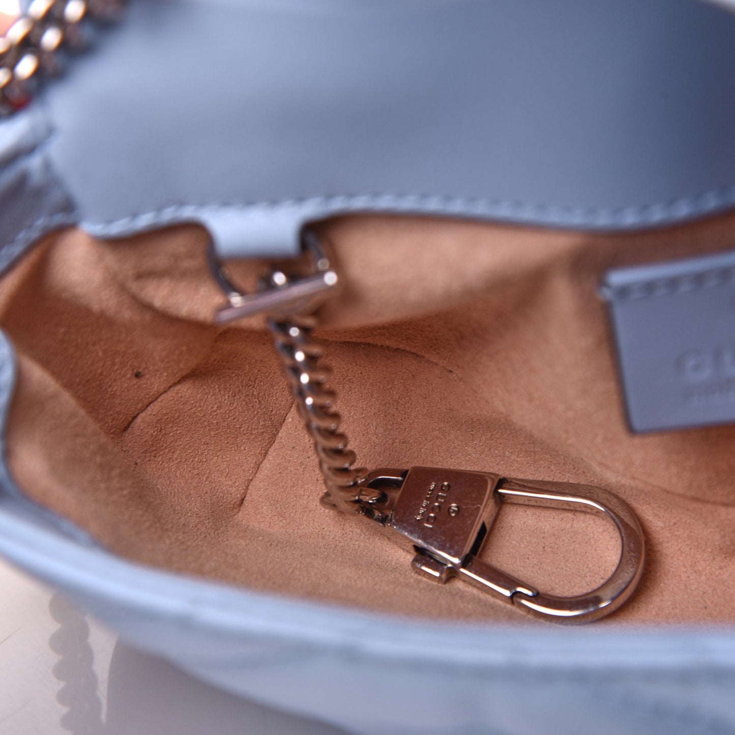 Calfskin Matelasse Super Mini GG Marmont Shoulder Bag Porcelain Light Blue