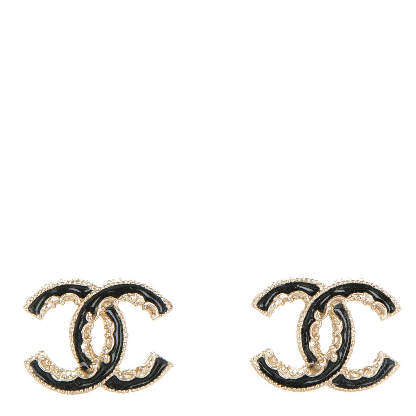 Enamel CC Baroque Earrings Black Gold