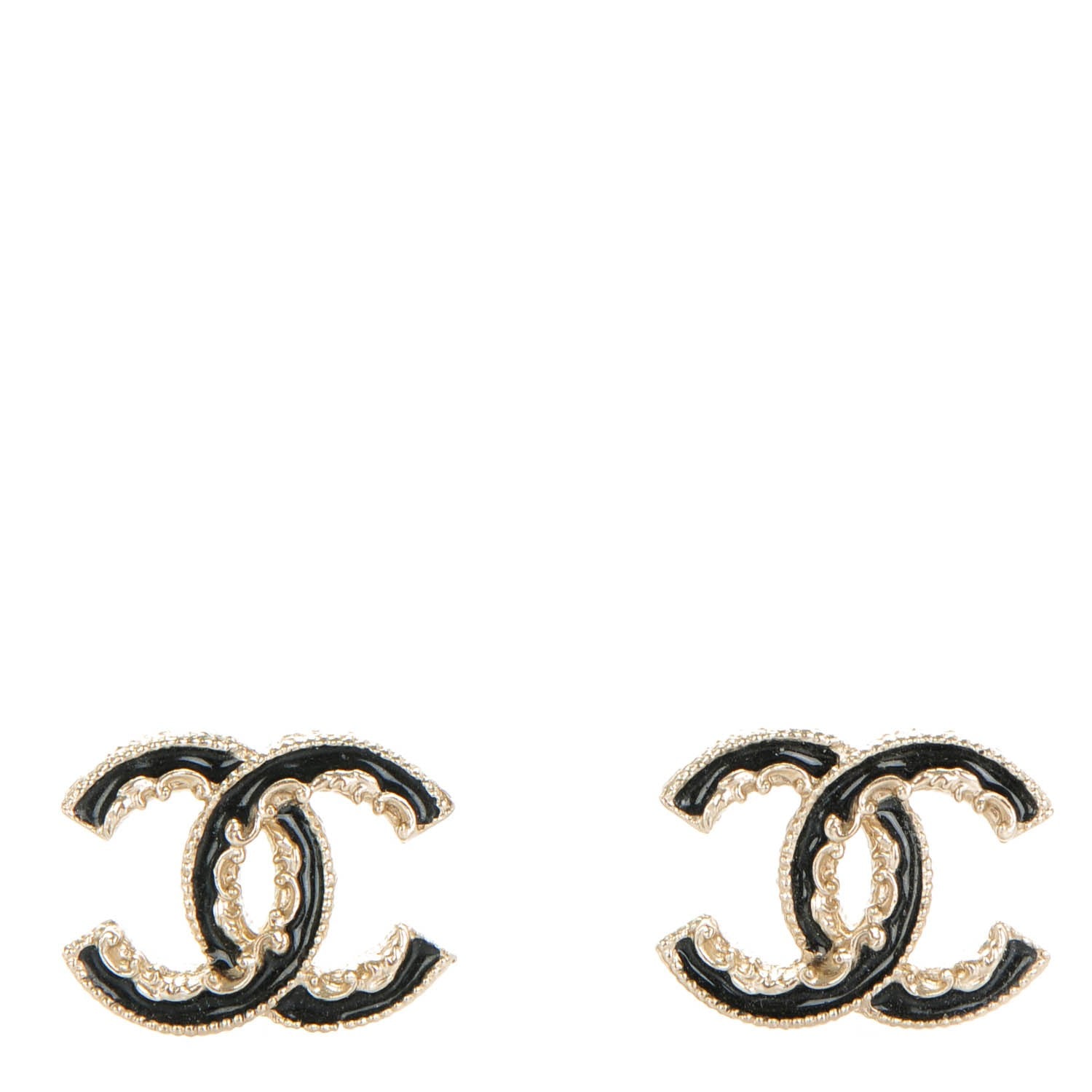 Chanel Enamel CC Baroque Earrings Black Gold 1 of 5
