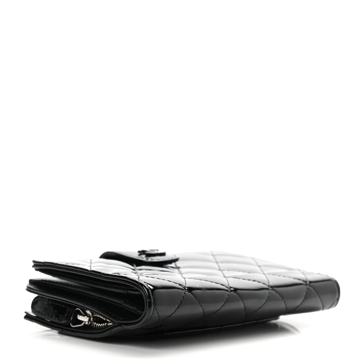 Patent Quilted Zip Pocket Wallet Black
