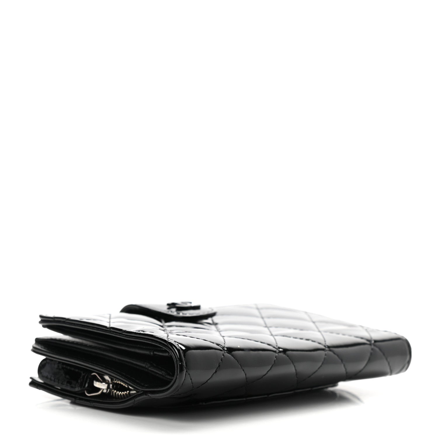 Chanel Patent Quilted Zip Pocket Wallet Black 4 of 8
