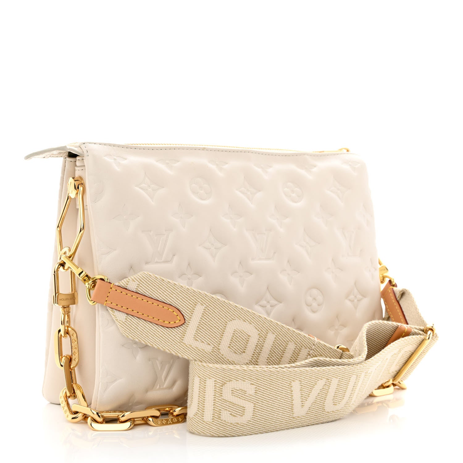 Louis Vuitton Lambskin Embossed Monogram Coussin PM Cream 3 of 13