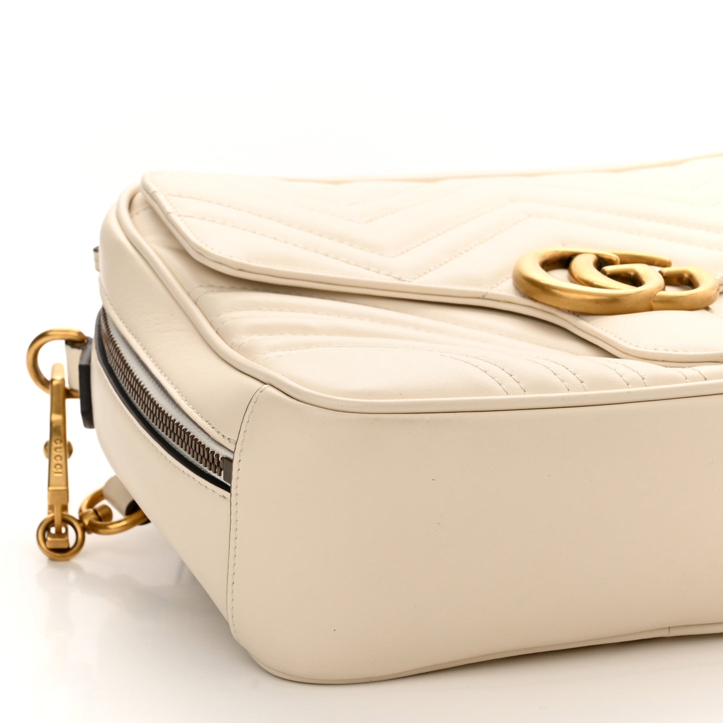 Calfskin Matelasse Sylvie Web Small GG Marmont Top Handle Shoulder Bag White