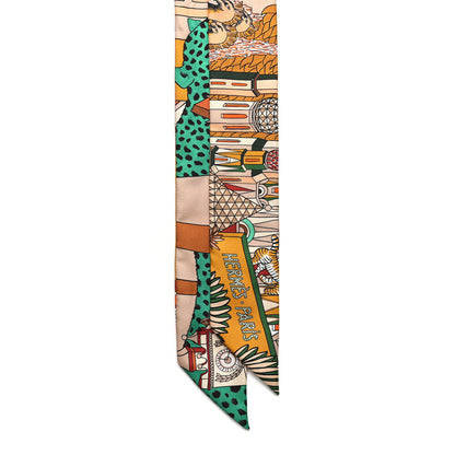 Hermes Silk Animapolis Plumetis Twilly Ocre Vert Orange 2 of 7