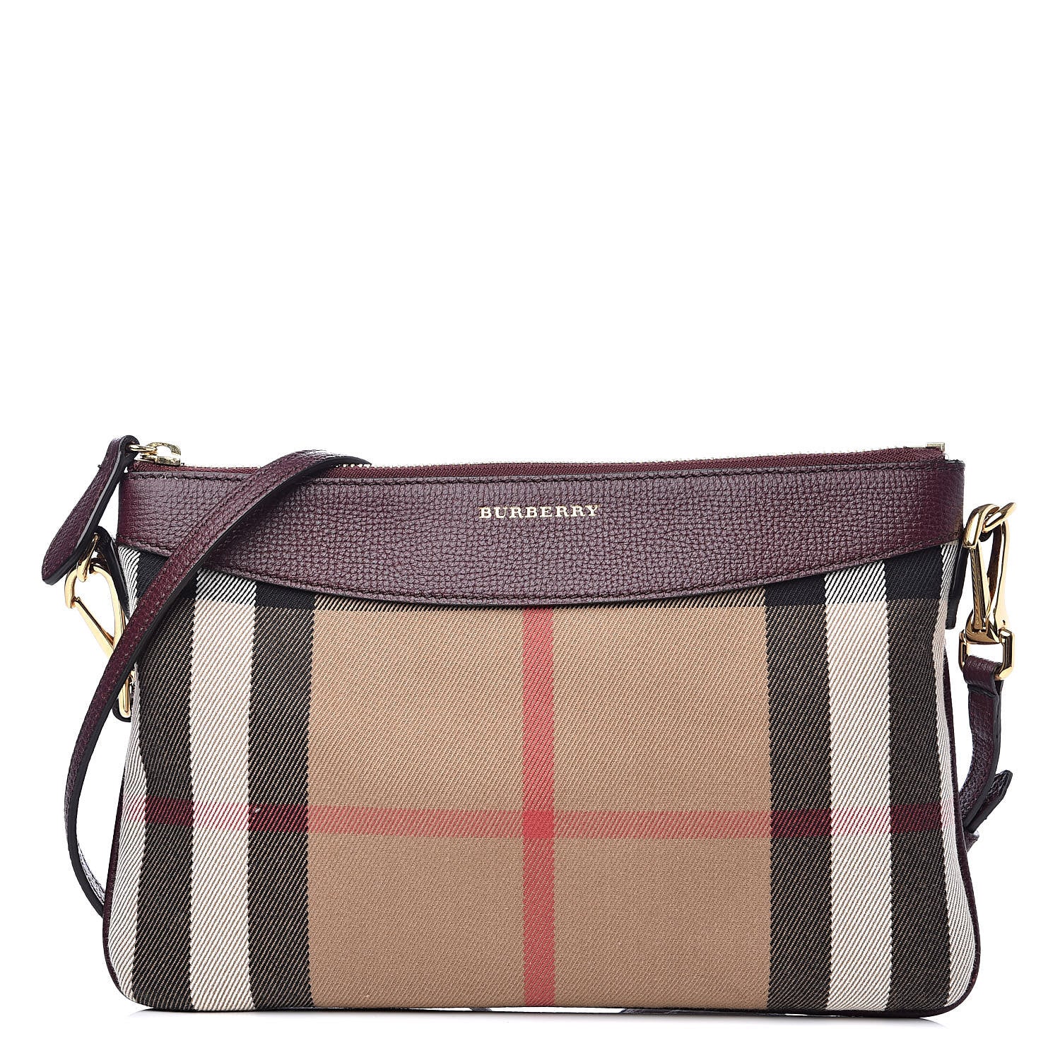 Burberry House Check Derby Peyton Crossbody Clutch Bag Mahogany Red 1 of 12