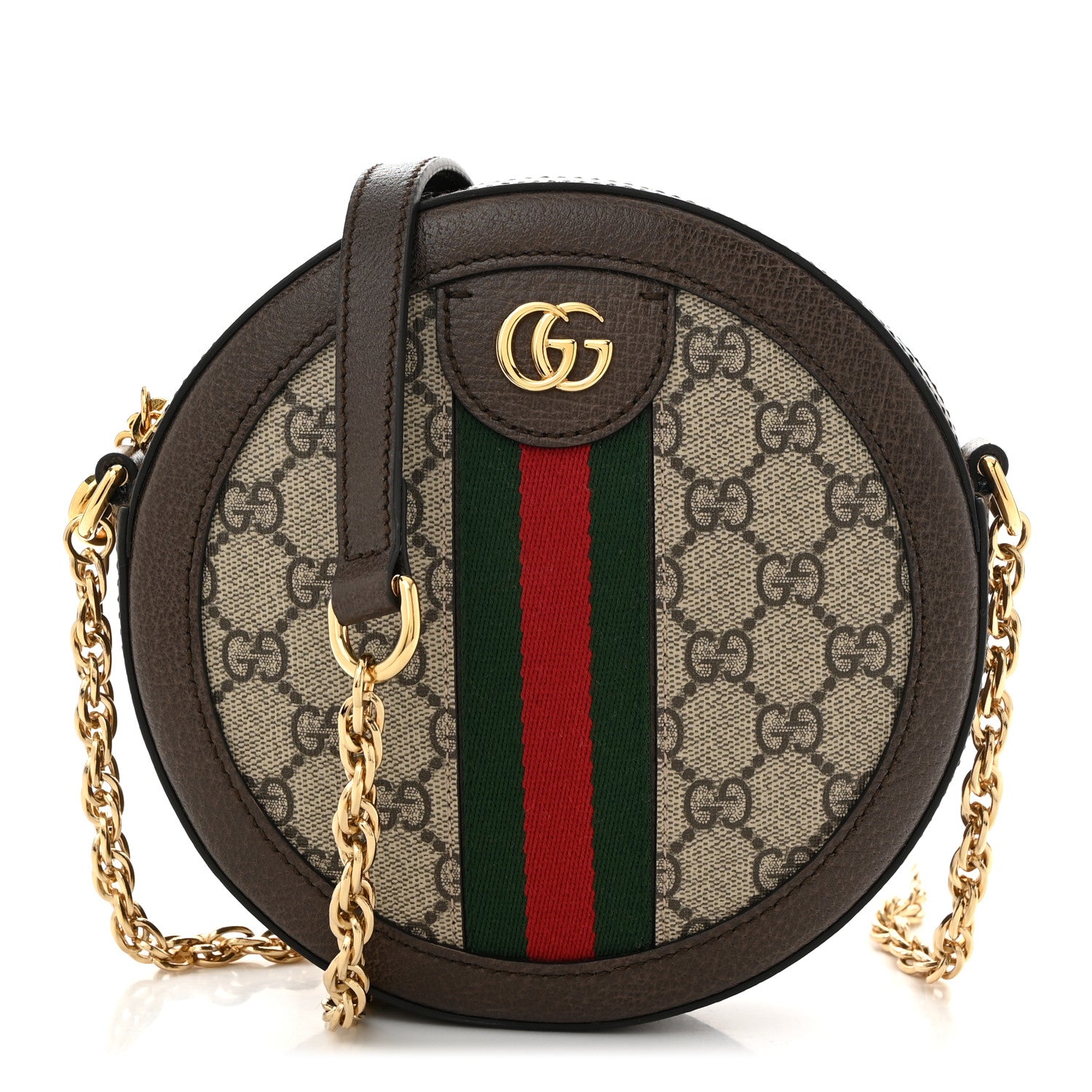 Gucci GG Supreme Monogram Web Mini Ophidia Round Shoulder Bag Brown 1 of 11
