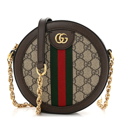 Gucci GG Supreme Monogram Web Mini Ophidia Round Shoulder Bag Brown 1 of 11