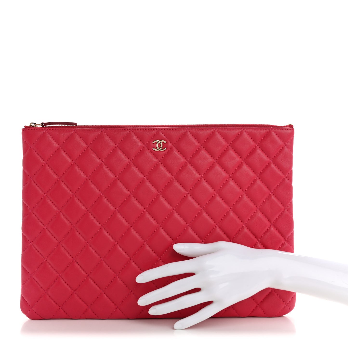 Lambskin Quilted Large Cosmetic Case Fuchsia