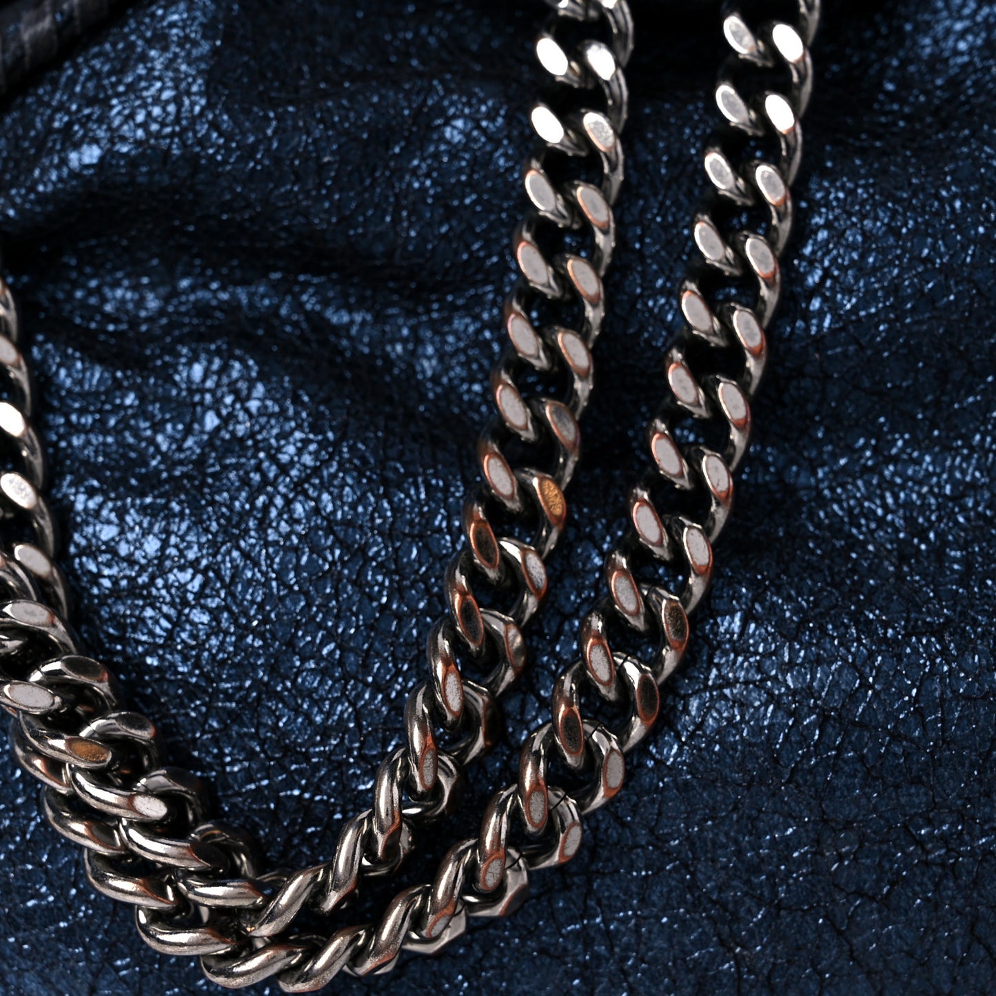 Metallic Crackle Falabella Fold Over Tote Navy
