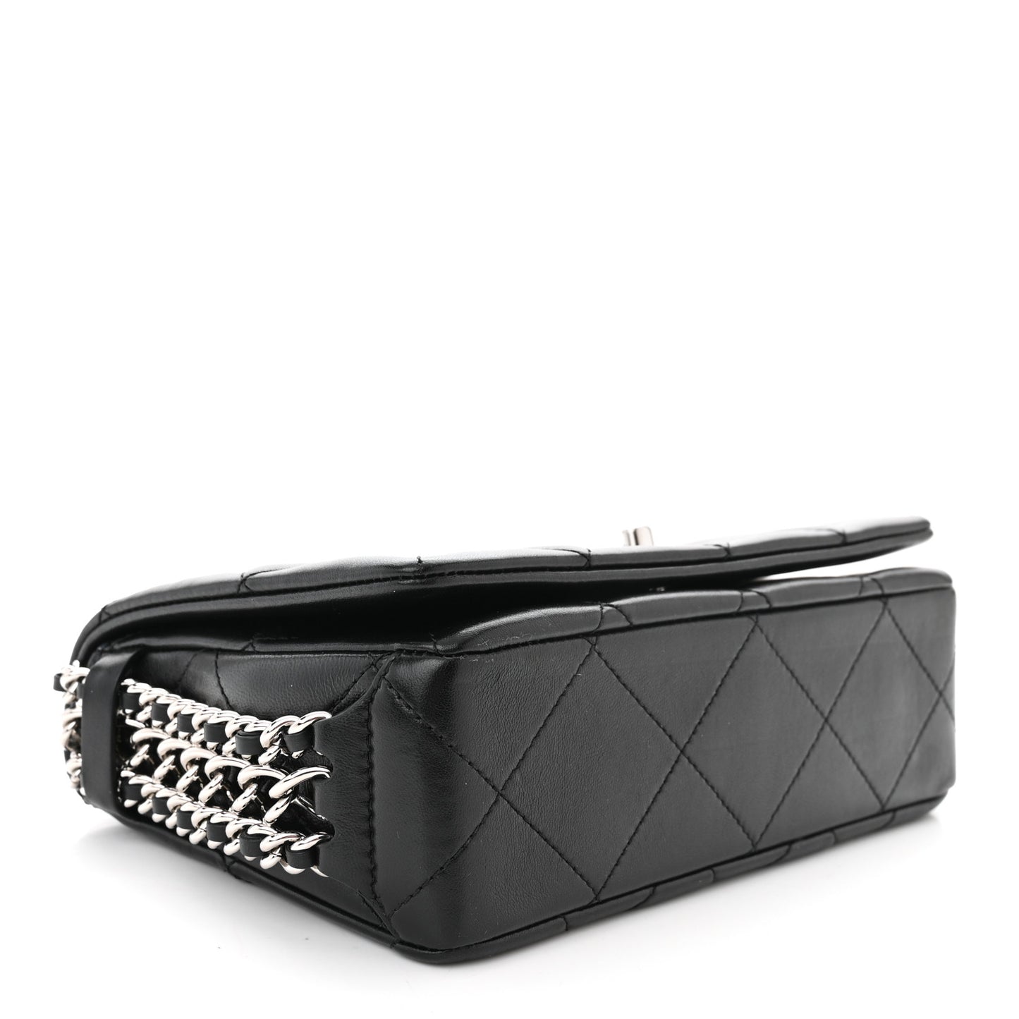 Lambskin Quilted Small Chain Rows Flap Black