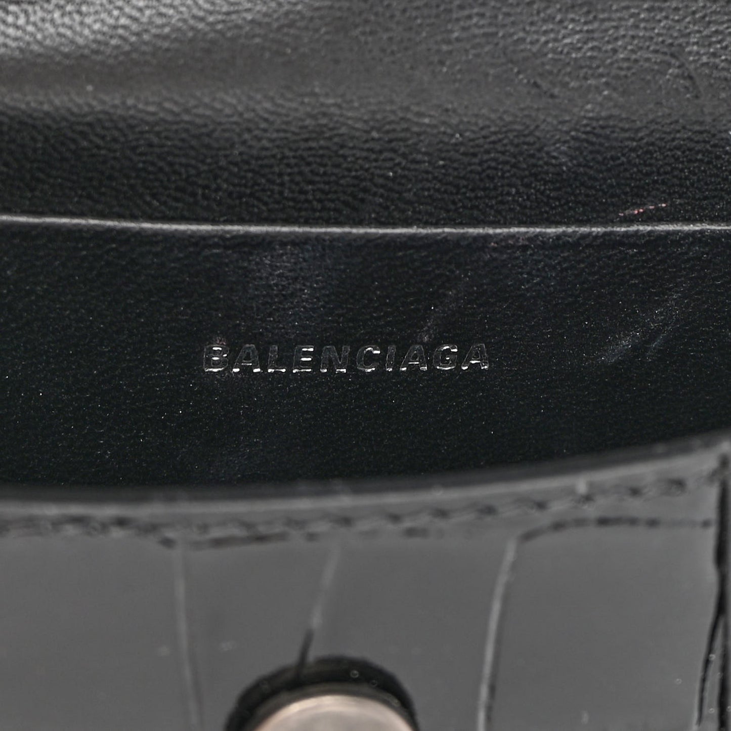 Shiny Calfskin Monochrome Crocodile Embossed Hourglass Top Handle Bag Mini Black