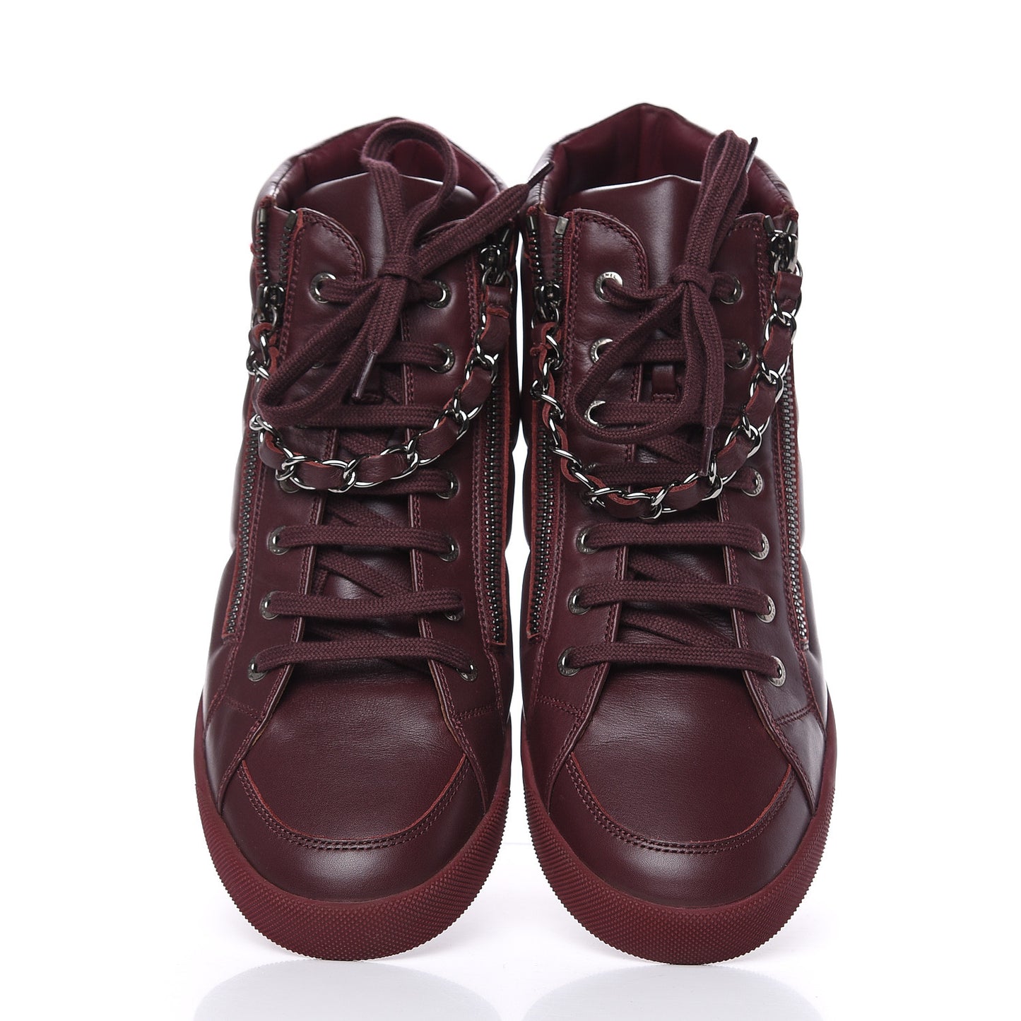 Lambskin Zipped Chain CC Sneakers 41 Burgundy