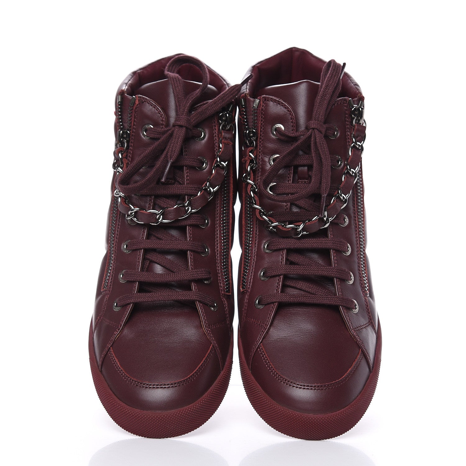 Chanel Lambskin Zipped Chain CC Sneakers 41 Burgundy 5 of 10