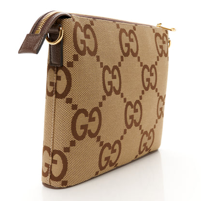 Gucci Monogram Jumbo GG Textured Dollar Calfskin Web Wristlet Messenger Bag Camel Ebony New Acero 3 of 11