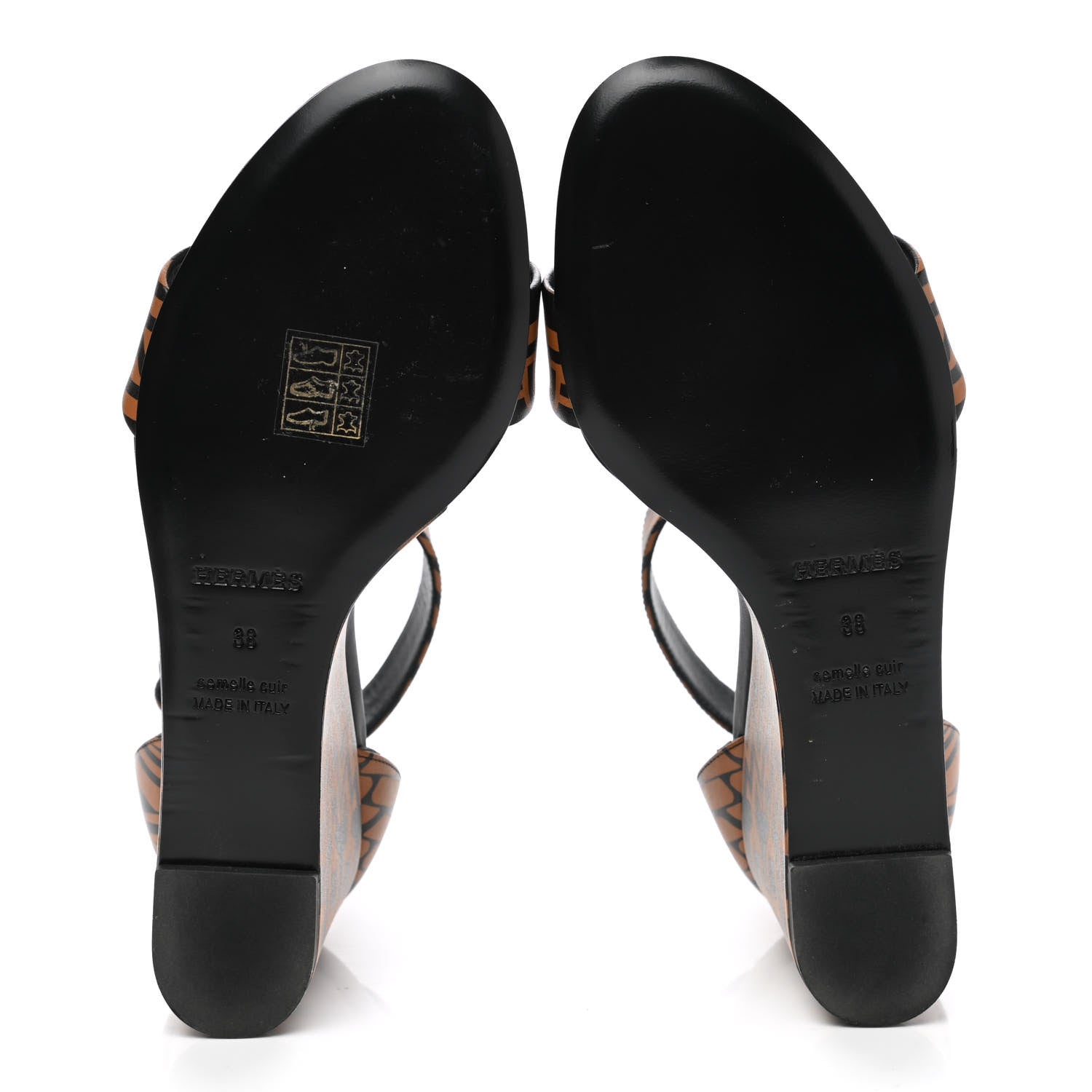 Hermes Calfskin Printed Acapulco Wedge Sandals 38 Black Naturel 5 of 9