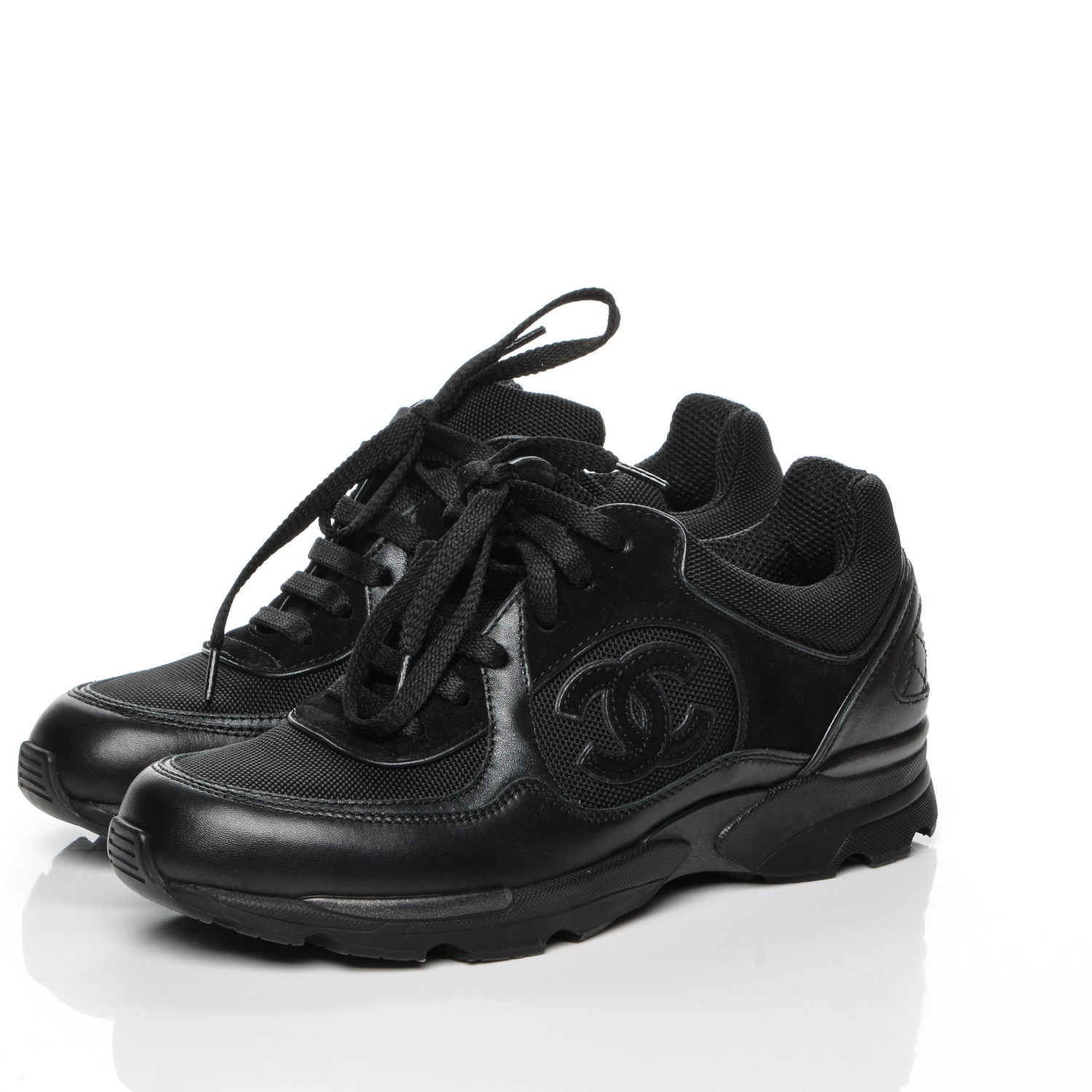 Chanel Toile Suede Calfskin CC Sneakers 36.5 Black 3 of 7