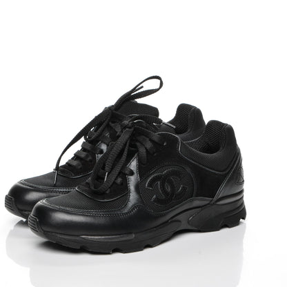 Chanel Toile Suede Calfskin CC Sneakers 36.5 Black 3 of 7