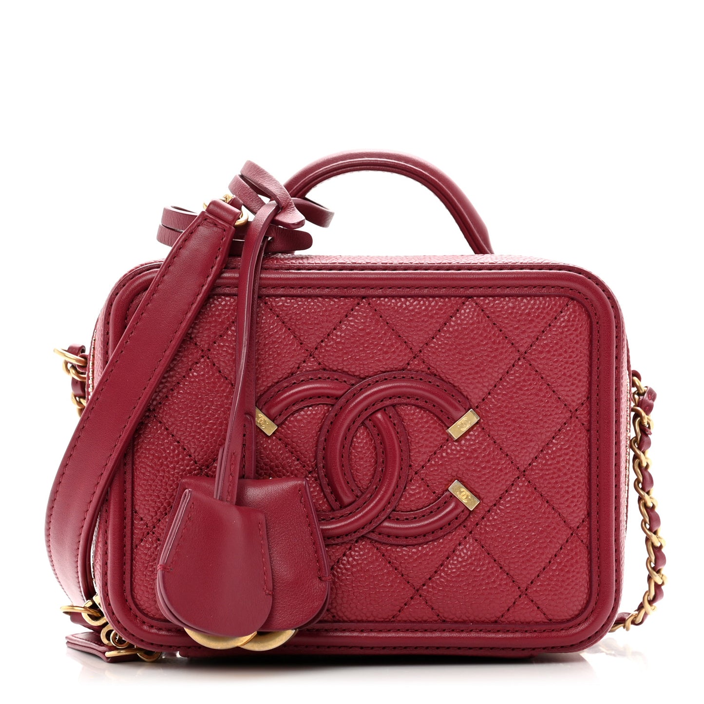 Caviar Quilted Small CC Filigree Vanity Case Burgundy