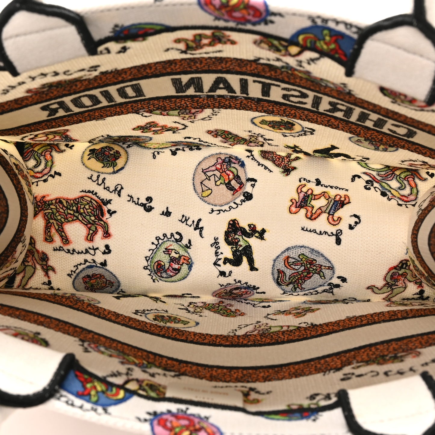 Canvas Embroidered Dragon Zodiac Medium Book Tote White Multicolor