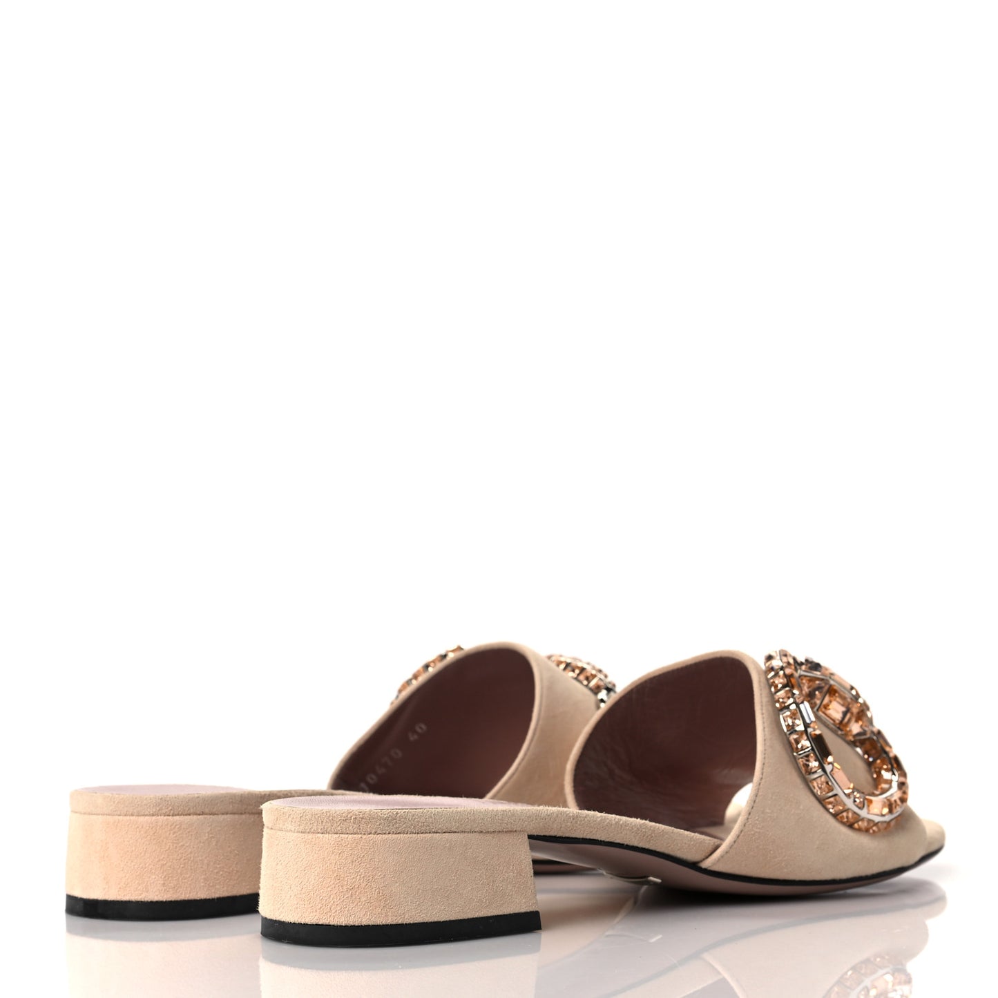 Suede Crystal Maxine Horsebit Slide Sandals 40 Beige