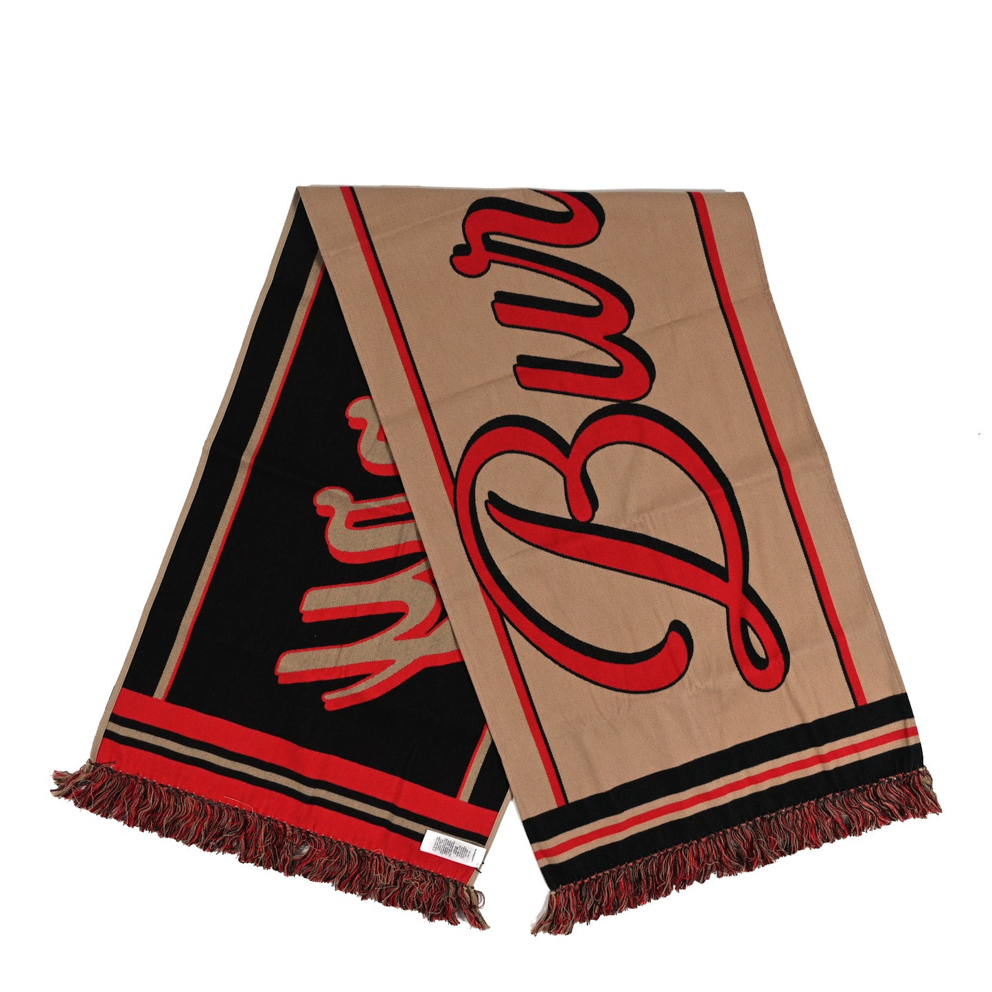 Cotton Logo Script Football Knit Scarf Archive Beige