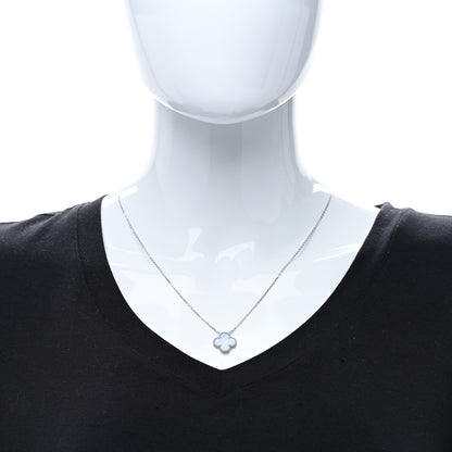 Van Cleef & Arpels 18K White Gold Chalcedony Vintage Alhambra Pendant Necklace 3 of 4