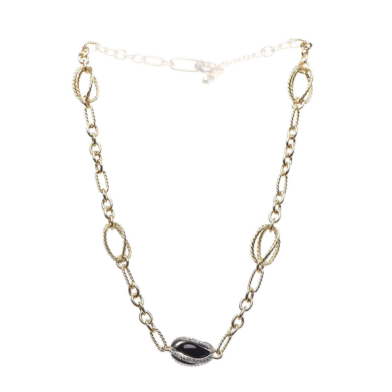 David Yurman Sterling Silver 18K Yellow Gold Diamond Black Onyx Lantana Station Necklace 3 of 6