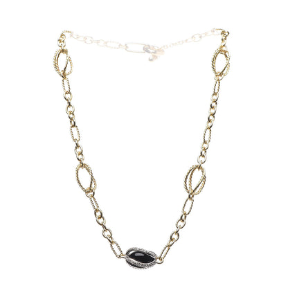 David Yurman Sterling Silver 18K Yellow Gold Diamond Black Onyx Lantana Station Necklace 3 of 6